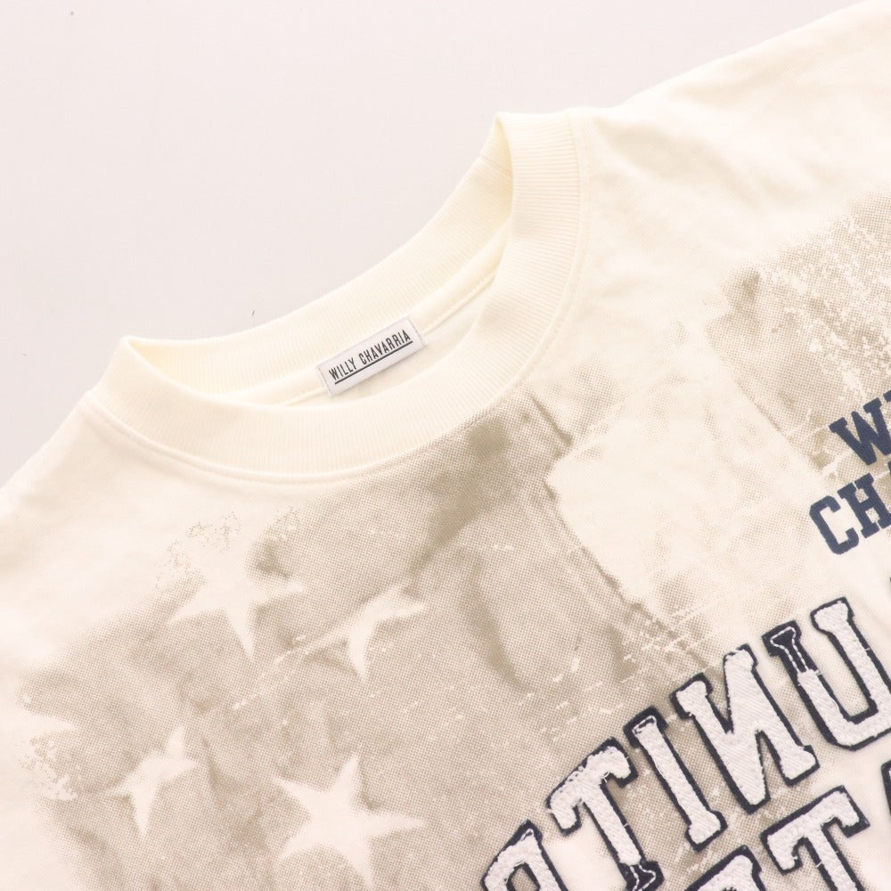 ■ ウィリーチャバリア Tシャツ ロンT BUFFALO T BACKWARDS USA 67 長袖 トップス 総柄 ロゴ プリント メンズ L ホワイト 白 未使用