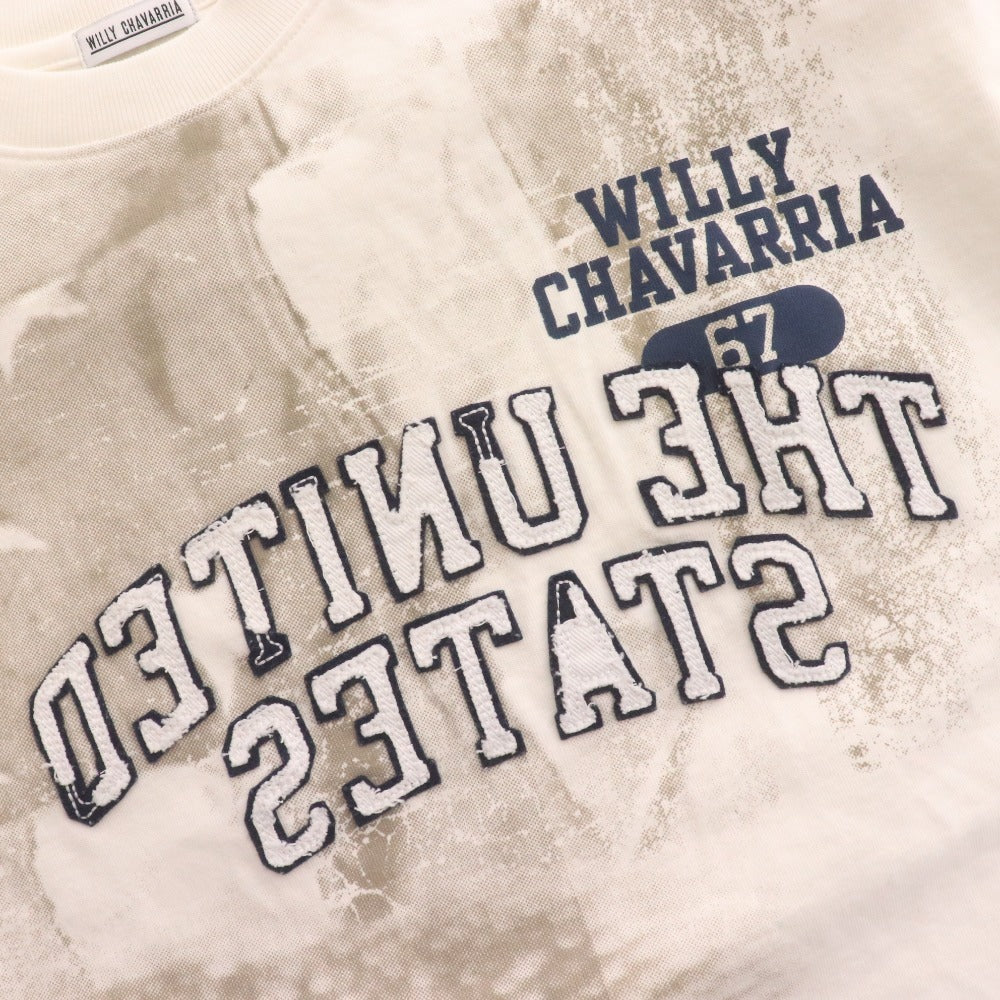 ■ ウィリーチャバリア Tシャツ ロンT BUFFALO T BACKWARDS USA 67 長袖 トップス 総柄 ロゴ プリント メンズ L ホワイト 白 未使用