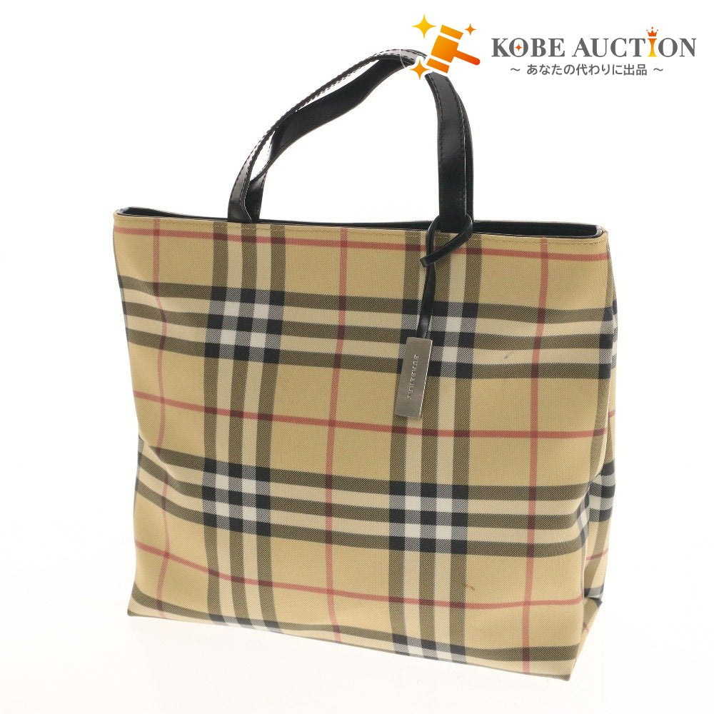 ■ バーバリー ハンドバッグ トートバッグ 鞄 チェック 内ポケット チャック レディース ベージュ 袋付き