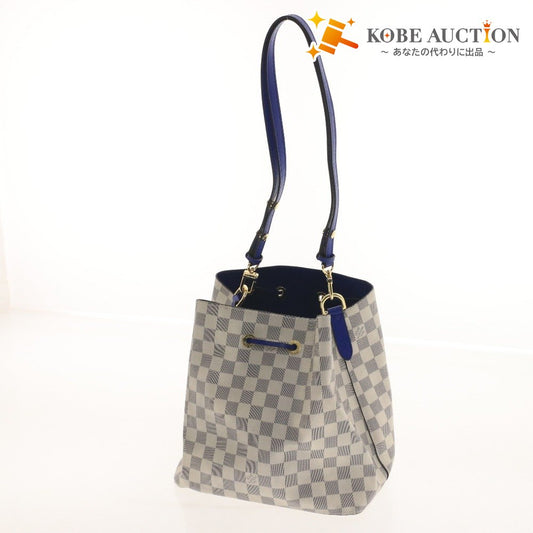 ■ ルイヴィトン ダミエ・アズール ネオノエ ショルダーバッグ 鞄 ロゴ ゴールド金具 ファスナーポケット レディース ホワイト ブルー