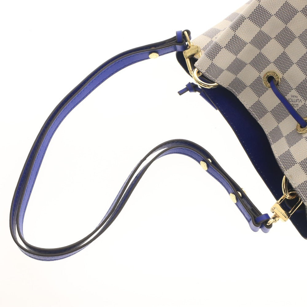 ■ ルイヴィトン ダミエ・アズール ネオノエ ショルダーバッグ 鞄 ロゴ ゴールド金具 ファスナーポケット レディース ホワイト ブルー