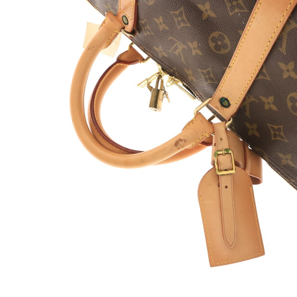 ■ Louis Vuitton Monogram Keepall Bandouliere 55 Boston Bag Handbag with Gold Hardware and Name Tag, Dark Brown