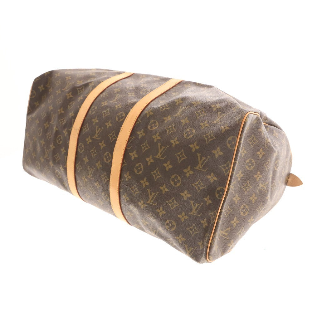 ■ Louis Vuitton Monogram Keepall Bandouliere 55 Boston Bag Handbag with Gold Hardware and Name Tag, Dark Brown