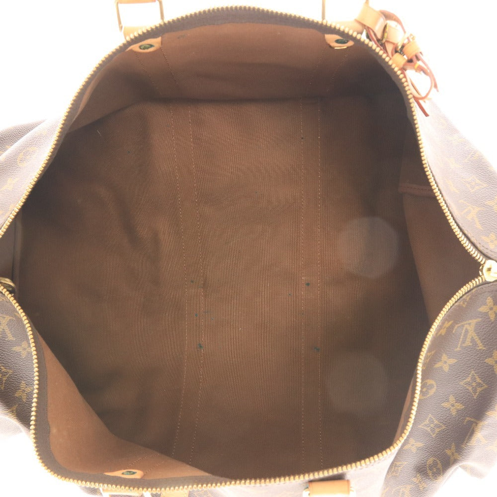 ■ Louis Vuitton Monogram Keepall Bandouliere 55 Boston Bag Handbag with Gold Hardware and Name Tag, Dark Brown