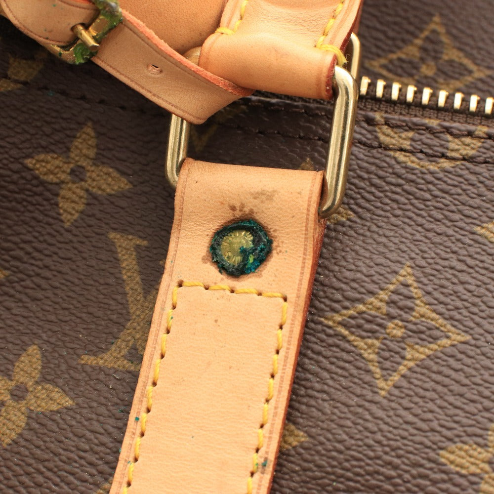 ■ Louis Vuitton Monogram Keepall Bandouliere 55 Boston Bag Handbag with Gold Hardware and Name Tag, Dark Brown