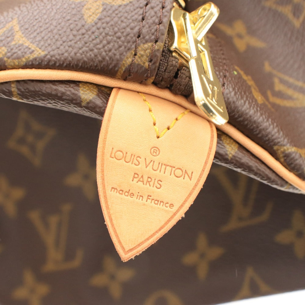 ■ Louis Vuitton Monogram Keepall Bandouliere 55 Boston Bag Handbag with Gold Hardware and Name Tag, Dark Brown