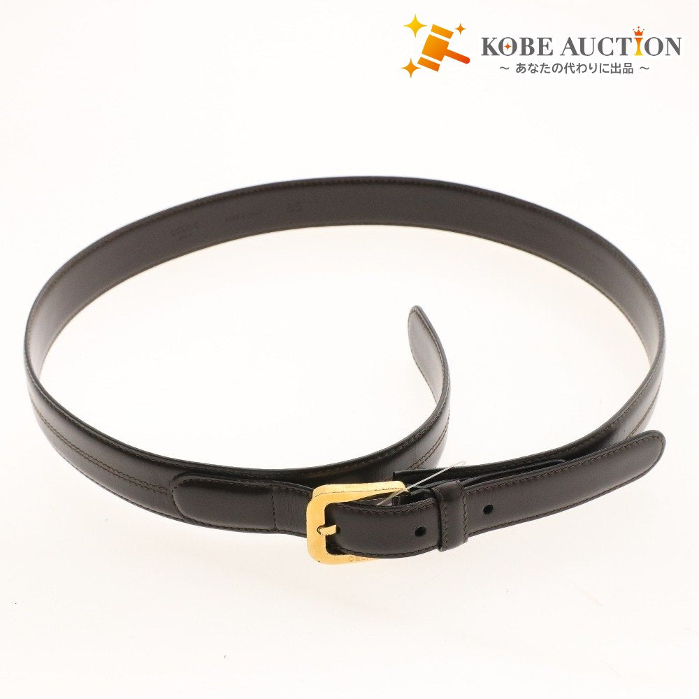 ■ CELINE セリーヌ ベルト ゴールド金具 バックル ロゴ 85 メンズ ダークブラウン 箱付き