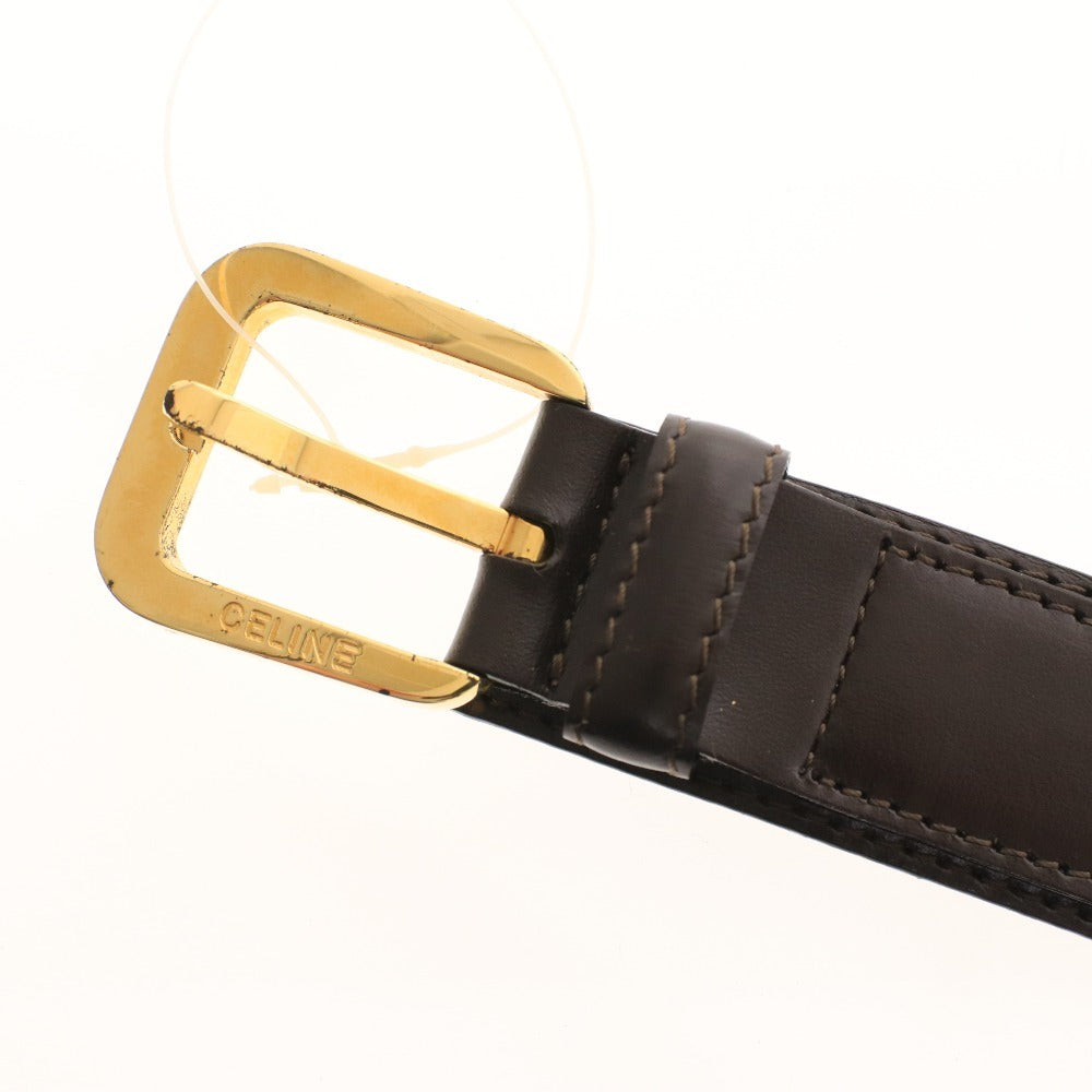 ■ CELINE セリーヌ ベルト ゴールド金具 バックル ロゴ 85 メンズ ダークブラウン 箱付き