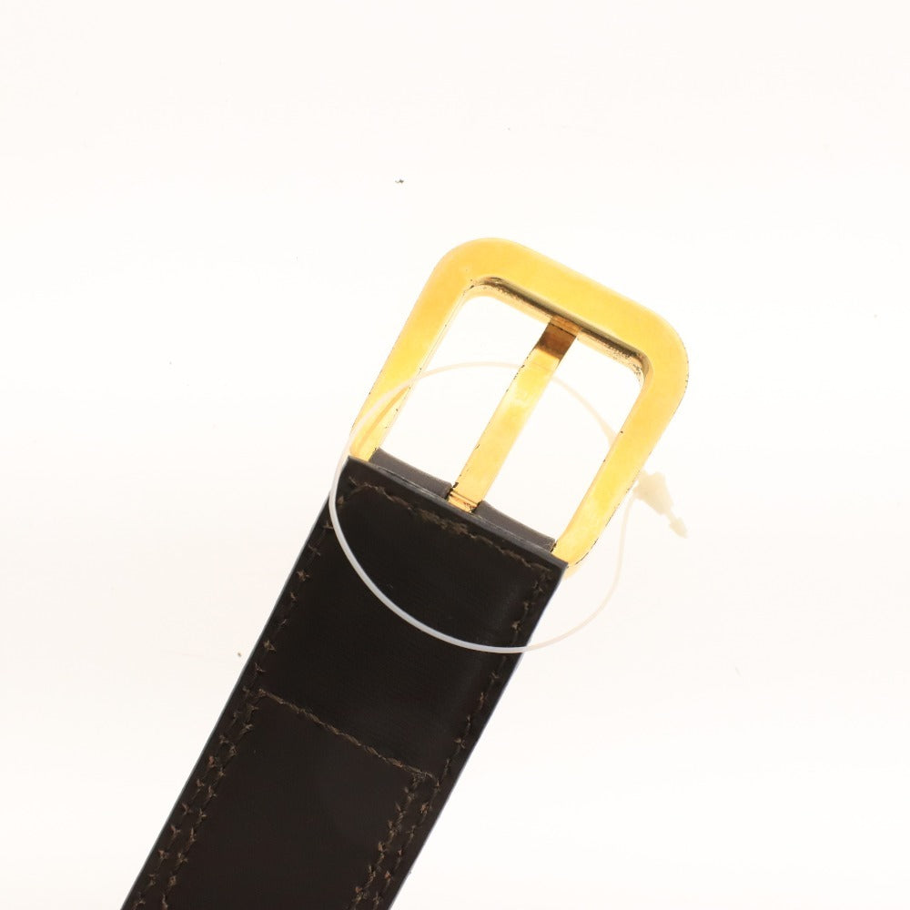 ■ CELINE セリーヌ ベルト ゴールド金具 バックル ロゴ 85 メンズ ダークブラウン 箱付き