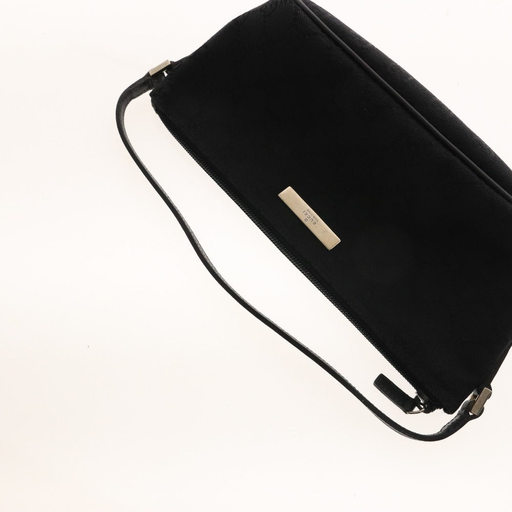 ■ GUCCI GG Canvas Mini Bag 002058 Pouch Handbag Bag Silver Hardware Open Zipper Women's Men's Black