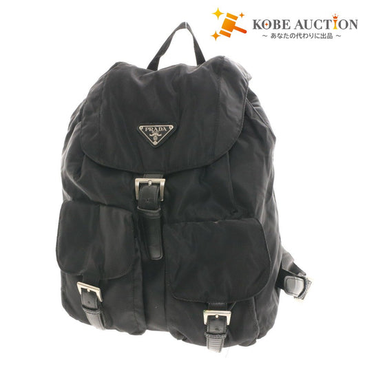 ■ プラダ ポコノ バックパック リュック 鞄 フラップ ベルト金具 ポケット ファスナー レディース メンズ ブラック 付属品付き