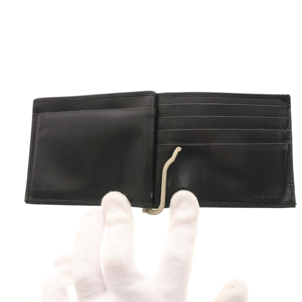 ■ プラダ 二つ折り 財布 札入れ カードケース マネークリップロゴ イタリア製 メンズ ブラック