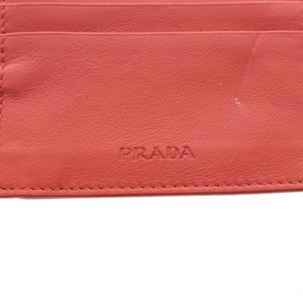 ■ プラダ カードケース パスケース 定期入れ ゴールド金具 チェーン レザー ロゴ メンズ レディース レッド系