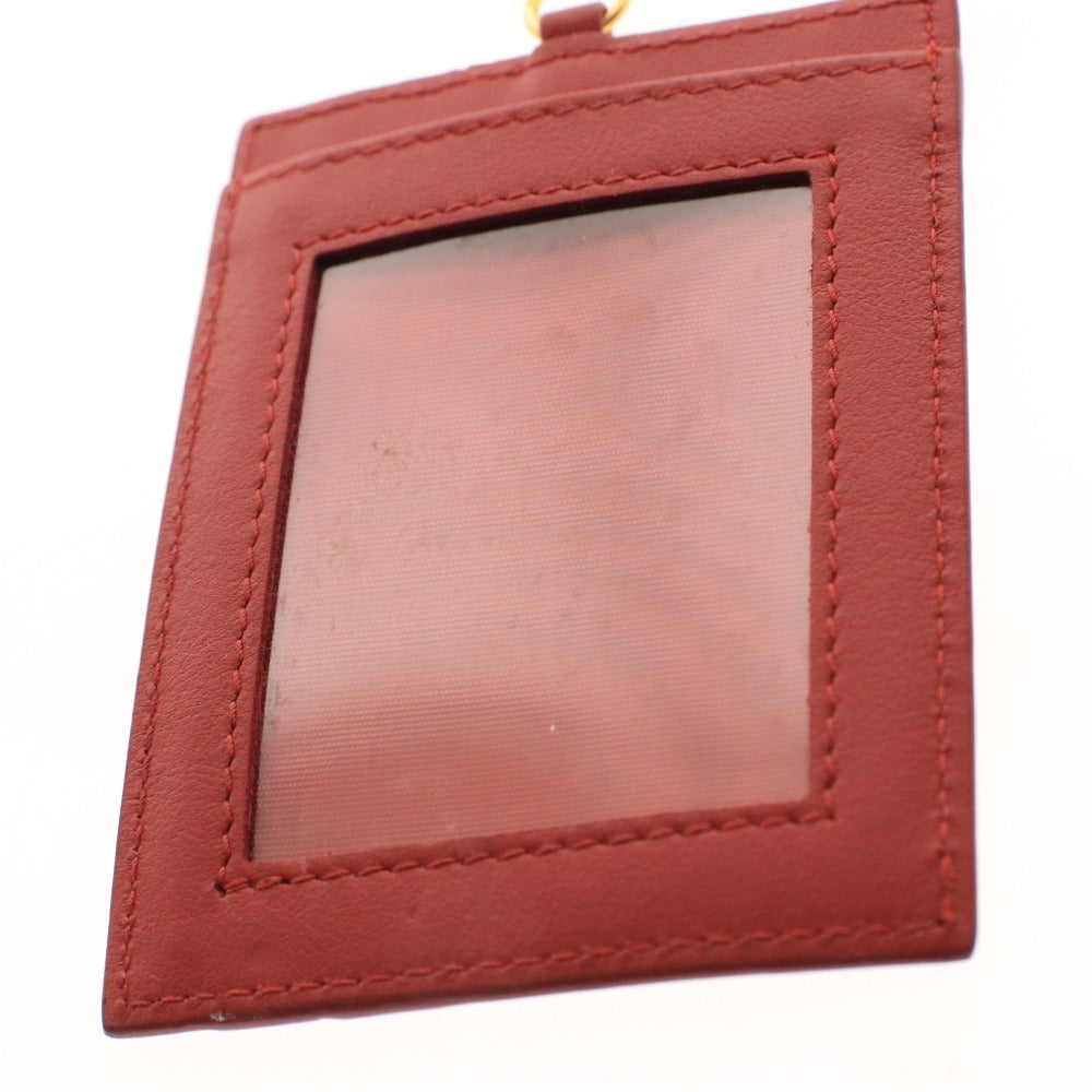 ■ プラダ カードケース パスケース 定期入れ ゴールド金具 チェーン レザー ロゴ メンズ レディース レッド系