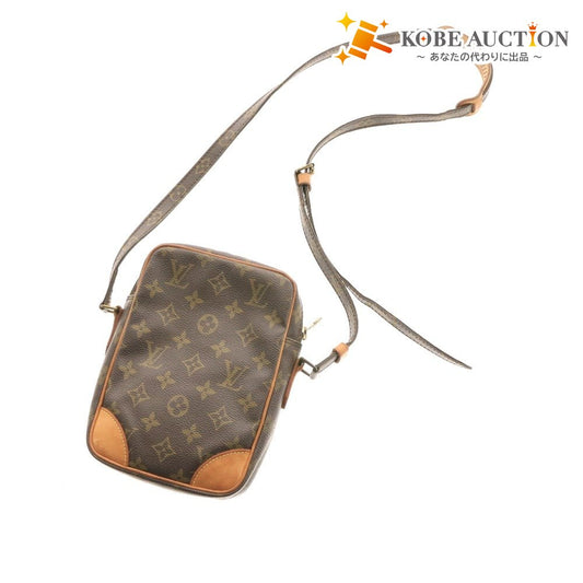 ■ ルイヴィトン モノグラム ダヌーブ ショルダーバッグ ポシェット 鞄 斜め掛け ゴールド金具 ファスナー レディース ダークブラウン