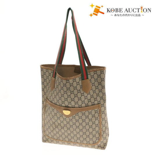■ GUCCI グッチ オールドグッチ GGプラス シェリーライン トートバッグ ハンドバッグ 鞄 ゴールドロゴ メンズ ベージュ系 付属品付き