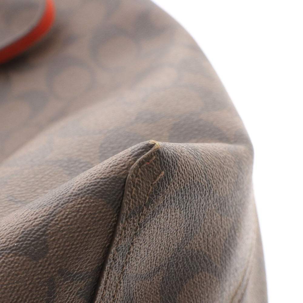 ■ COACH Signature Reversible Tote Bag, Handbag, Gold Logo, Women's, Dark Brown, Red, with Pouch