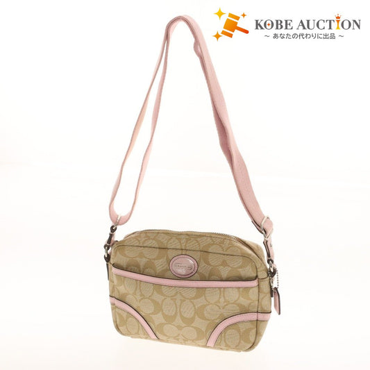 ■ COACH Signature PVC Shoulder Bag, Crossbody Bag, Zipper Closure, Logo, Women's, Beige, Pink