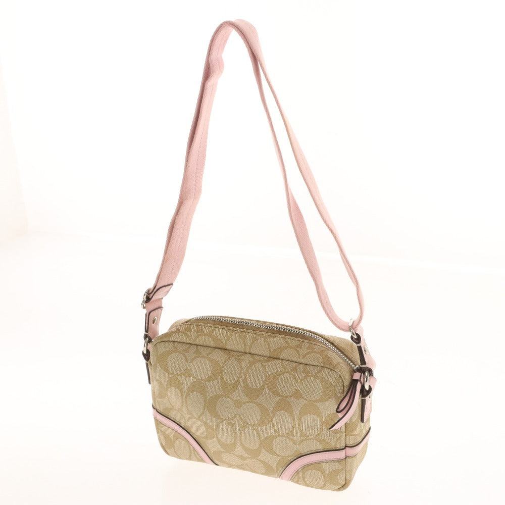 ■ COACH Signature PVC Shoulder Bag, Crossbody Bag, Zipper Closure, Logo, Women's, Beige, Pink