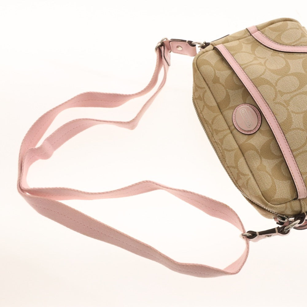 ■ COACH Signature PVC Shoulder Bag, Crossbody Bag, Zipper Closure, Logo, Women's, Beige, Pink