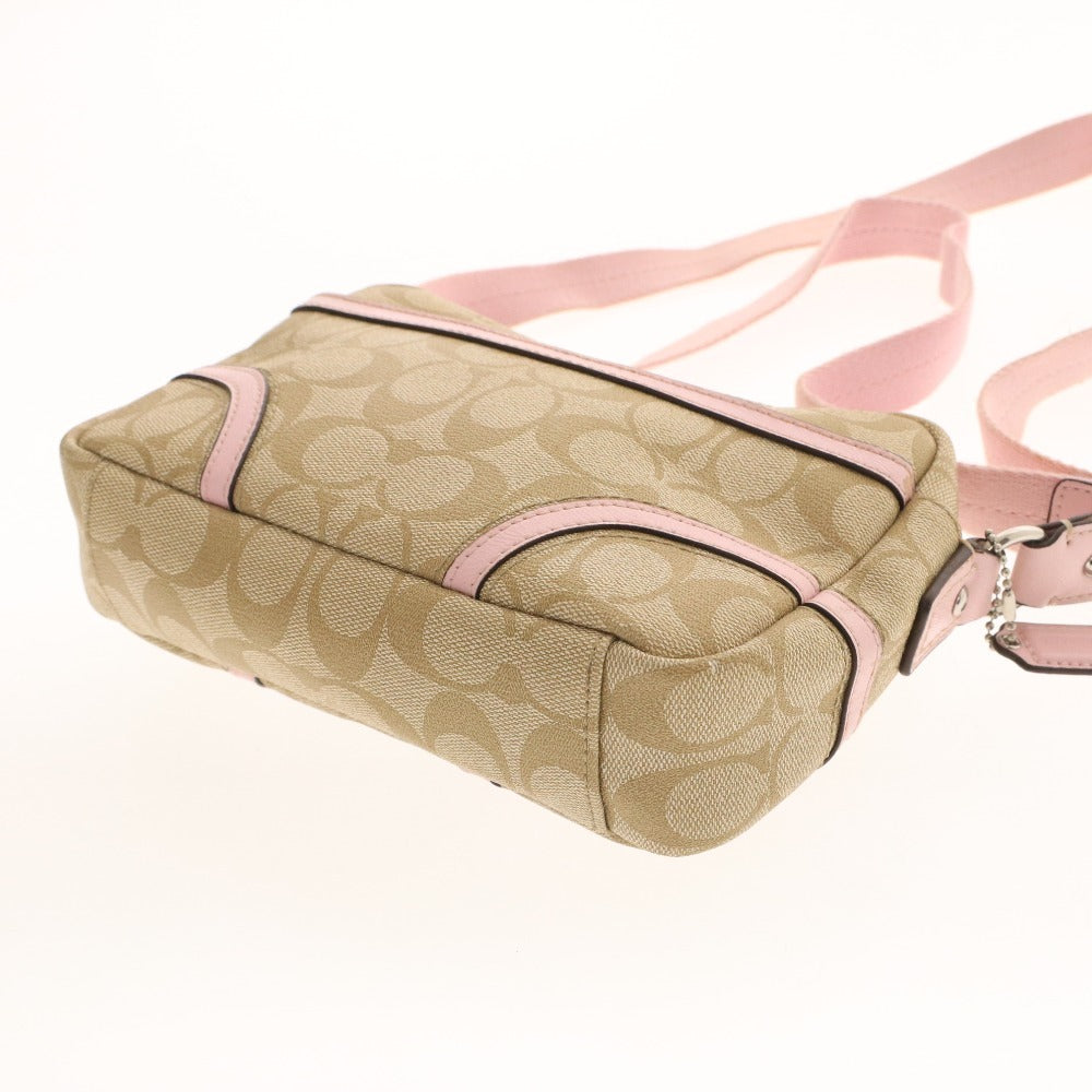 ■ COACH Signature PVC Shoulder Bag, Crossbody Bag, Zipper Closure, Logo, Women's, Beige, Pink