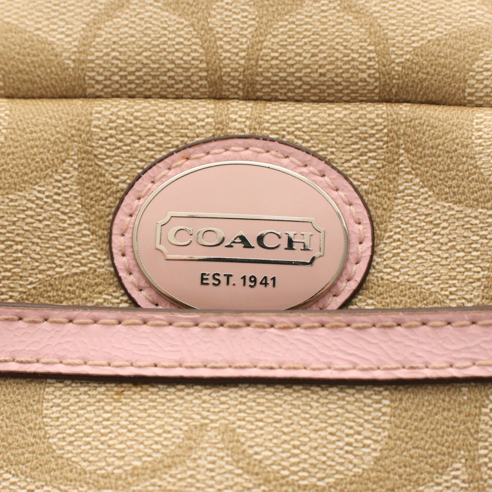 ■ COACH Signature PVC Shoulder Bag, Crossbody Bag, Zipper Closure, Logo, Women's, Beige, Pink
