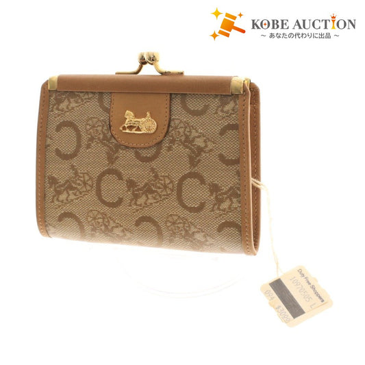 ■ CELINE セリーヌ 財布 コインケース 小銭入れ ウォレット がま口 ゴールド金具 レディース ベージュ系