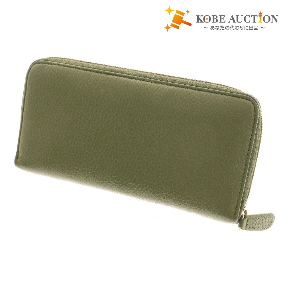■ mura ムラ 長財布 ウォレット ラウンドファスナー ゴールド金具 小銭入れ カード入れ メンズ レディース カーキ系 付属品付き