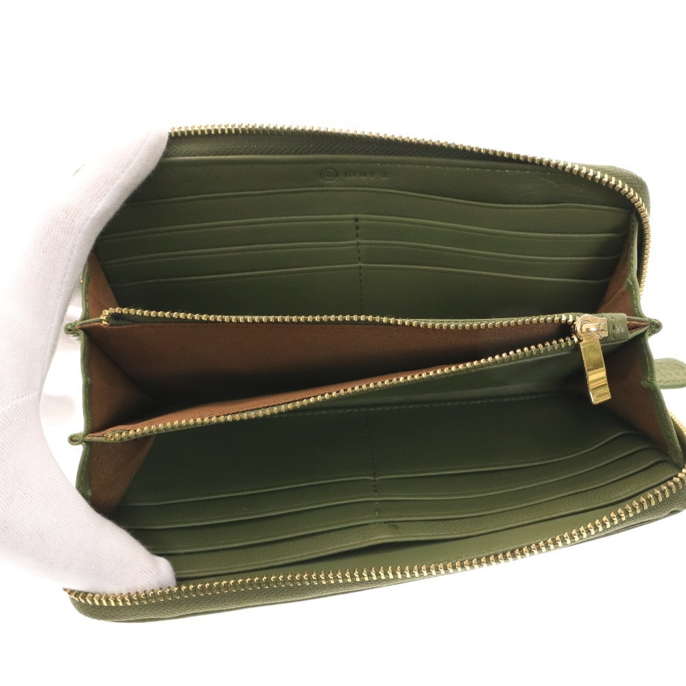 ■ mura ムラ 長財布 ウォレット ラウンドファスナー ゴールド金具 小銭入れ カード入れ メンズ レディース カーキ系 付属品付き