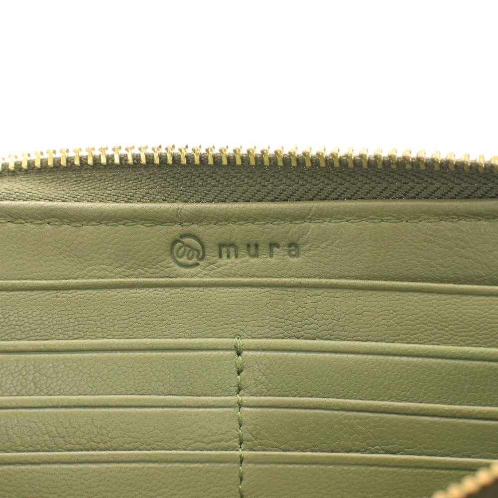 ■ mura ムラ 長財布 ウォレット ラウンドファスナー ゴールド金具 小銭入れ カード入れ メンズ レディース カーキ系 付属品付き