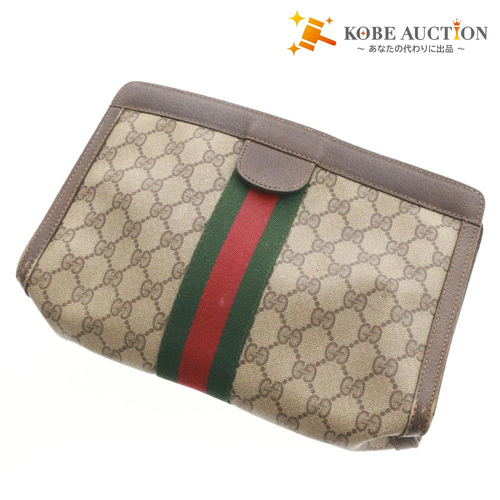 ■ GUCCI グッチ GGスプリーム ウェブ シェリーライン クラッチバッグ 41・014・2125・28 ハンドバッグ 鞄 メンズ ブラウン系 ベージュ系