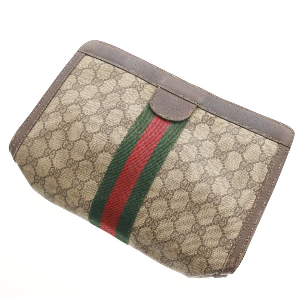 ■ GUCCI グッチ GGスプリーム ウェブ シェリーライン クラッチバッグ 41・014・2125・28 ハンドバッグ 鞄 メンズ ブラウン系 ベージュ系
