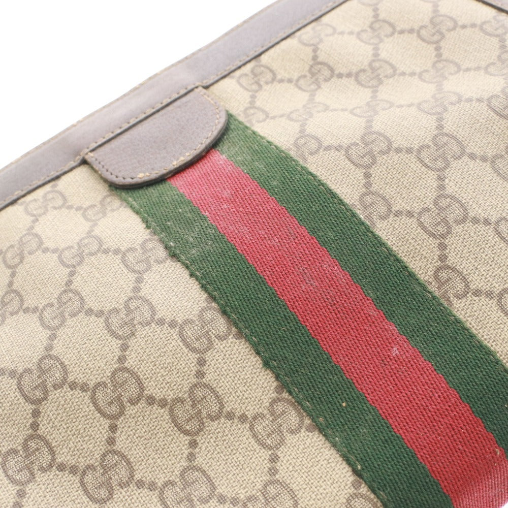 ■ GUCCI グッチ GGスプリーム ウェブ シェリーライン クラッチバッグ 41・014・2125・28 ハンドバッグ 鞄 メンズ ブラウン系 ベージュ系