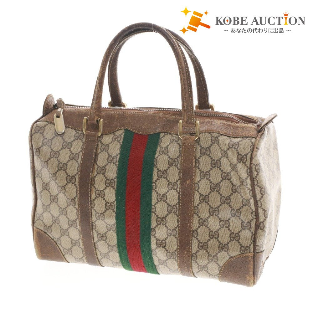 ■ GUCCI Old Sherry Line GG Supreme Mini Boston Bag, Handbag, Men's, Brown, Beige