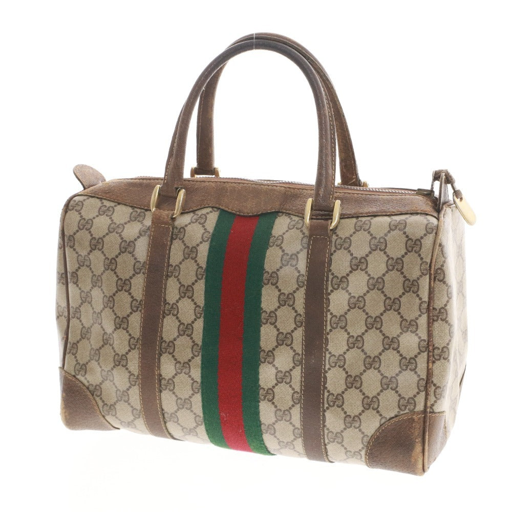 ■ GUCCI Old Sherry Line GG Supreme Mini Boston Bag, Handbag, Men's, Brown, Beige