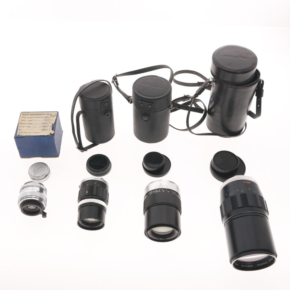 ■ カールツァイス オリンパス ミノルタ 等 カメラレンズ 8点セット まとめ売り Tessar 1:4.5 f75mm Zuiko Auto-T 1:3.5 F100mm 等