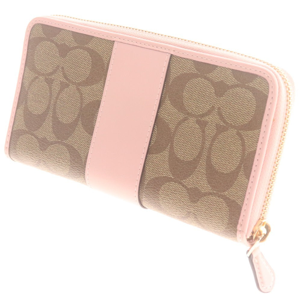 Coach Long Wallet K2046 54630 Leather Round Zipper Coin Purse Bill Compartment Card Slots Logo Women's Pink Beige Brown