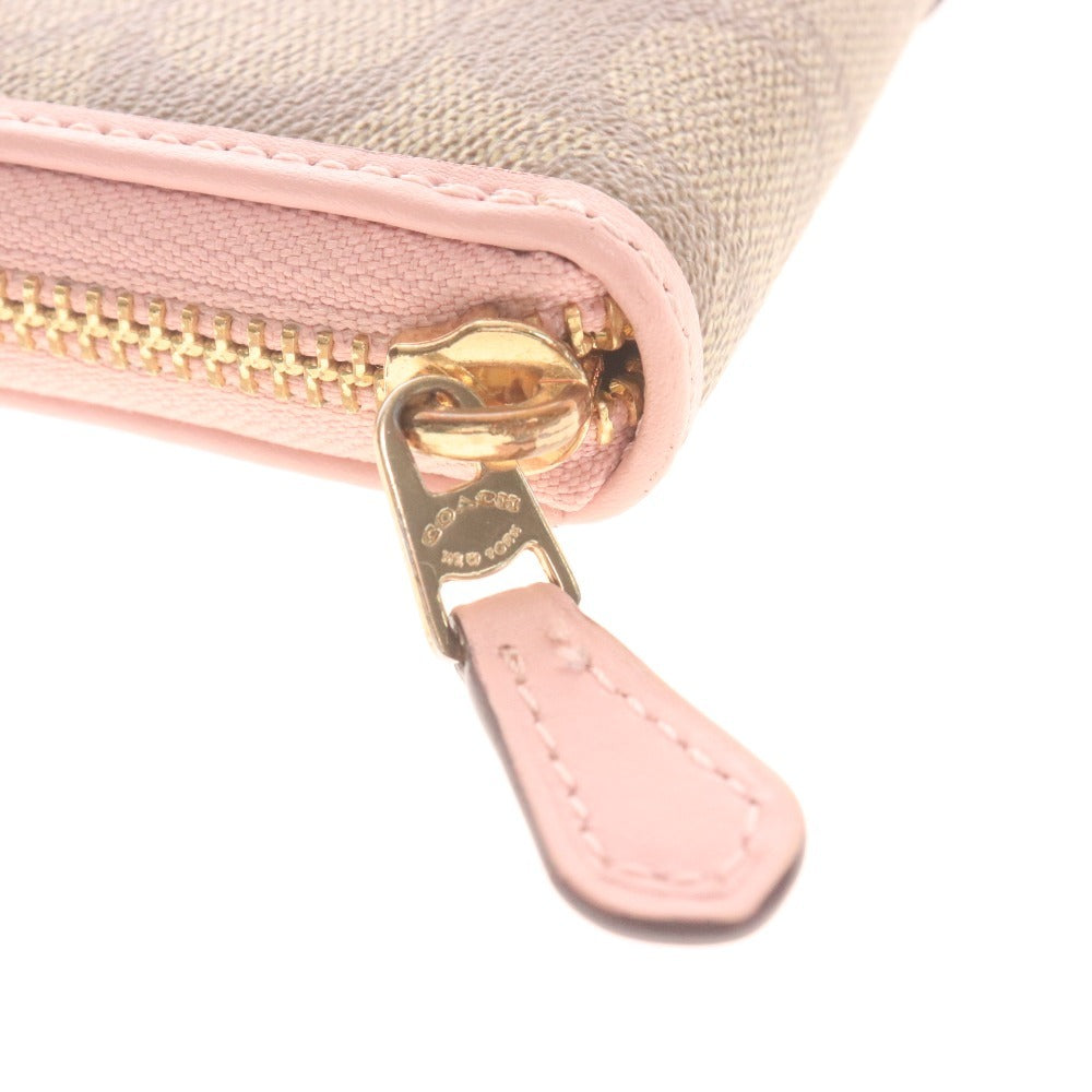 Coach Long Wallet K2046 54630 Leather Round Zipper Coin Purse Bill Compartment Card Slots Logo Women's Pink Beige Brown