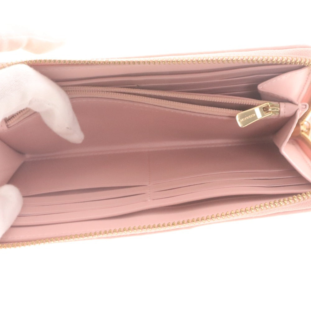 Coach Long Wallet K2046 54630 Leather Round Zipper Coin Purse Bill Compartment Card Slots Logo Women's Pink Beige Brown