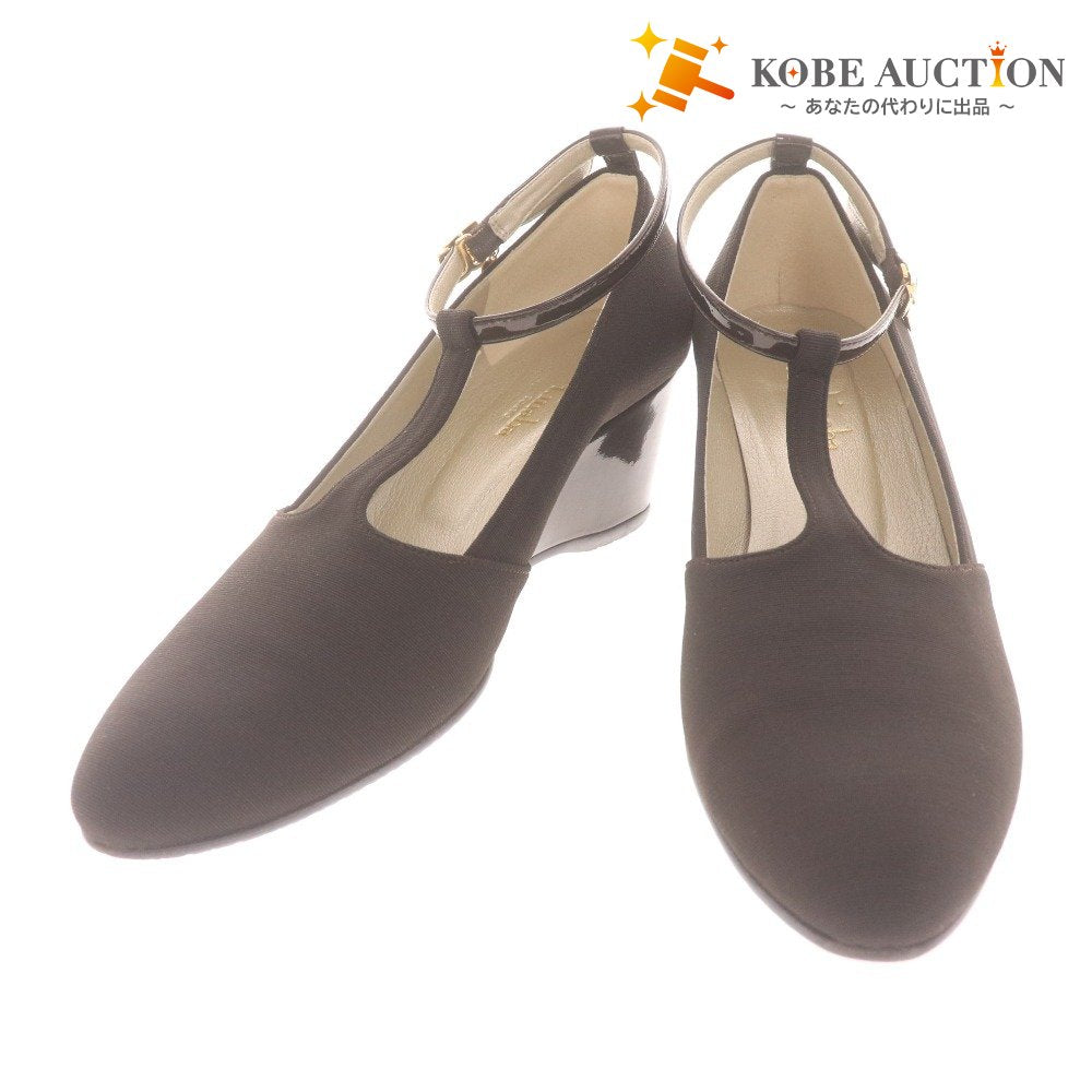 ■ イナバ t.inaba パンプス 3804 靴 Tストラップ ウェッジソール ラウンドトゥ 日本製 レディース 24.5 ダークブラウン 箱付き