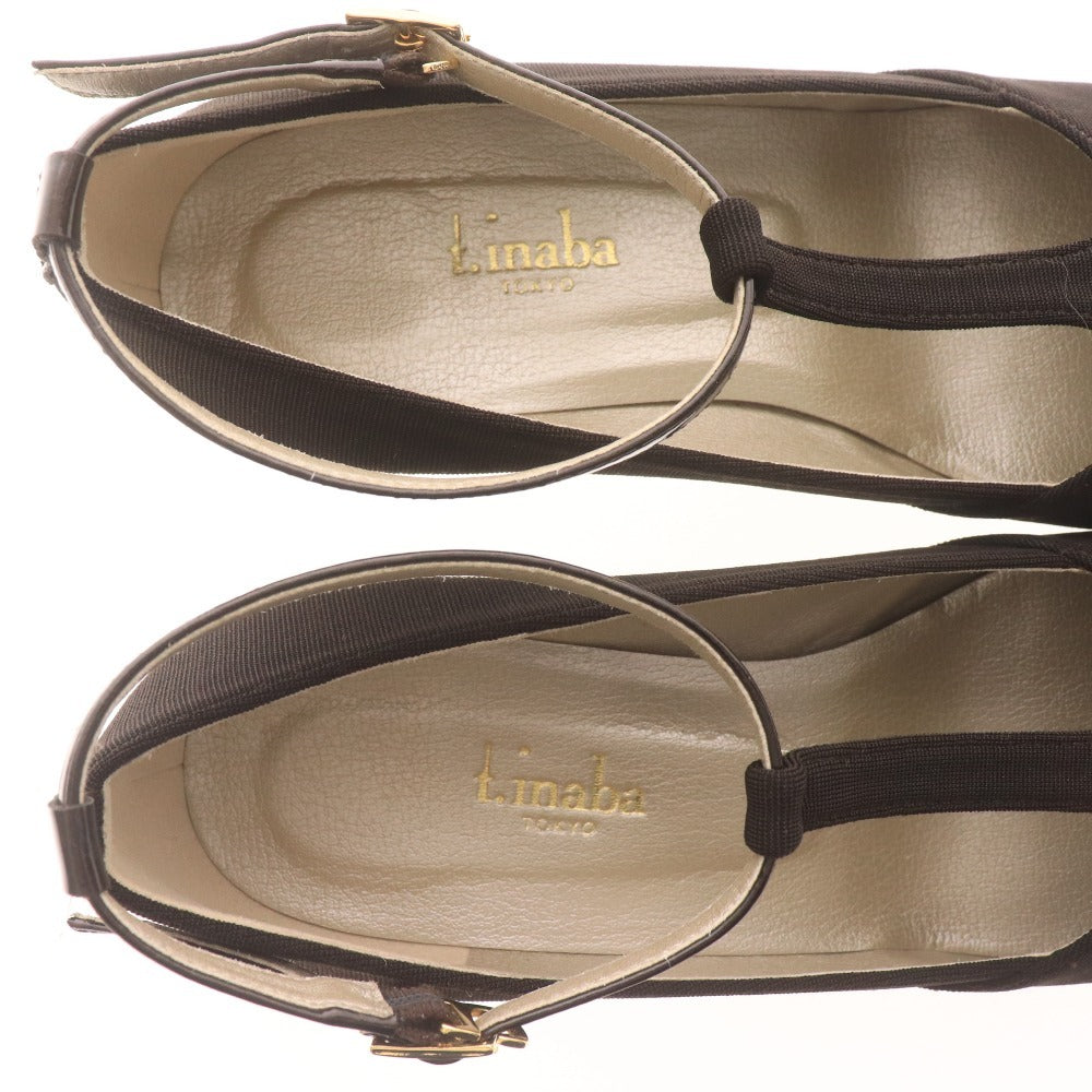 ■ イナバ t.inaba パンプス 3804 靴 Tストラップ ウェッジソール ラウンドトゥ 日本製 レディース 24.5 ダークブラウン 箱付き
