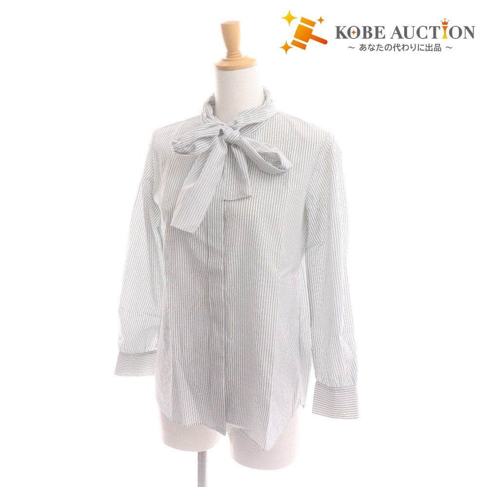 ■ エリオポール ブラウス 長袖 トップス ストライプ ボウタイ イタリア インポート セレクト レディース 38(9号サイズ相当) ホワイト系