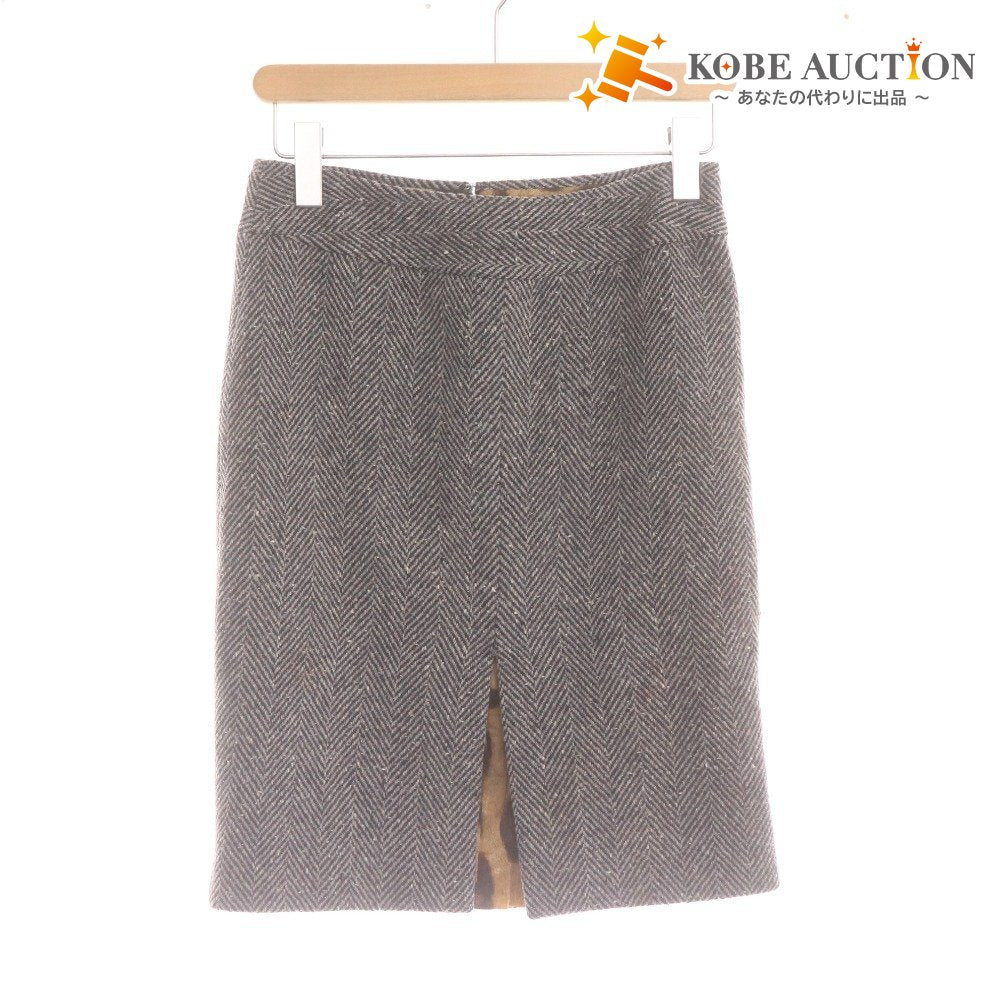 ■ ドルチェ＆ガッバーナ ひざ丈スカート ボトムス ウール ヘリンボーン スリット レオパード レディース 38(9号サイズ相当） グレー系