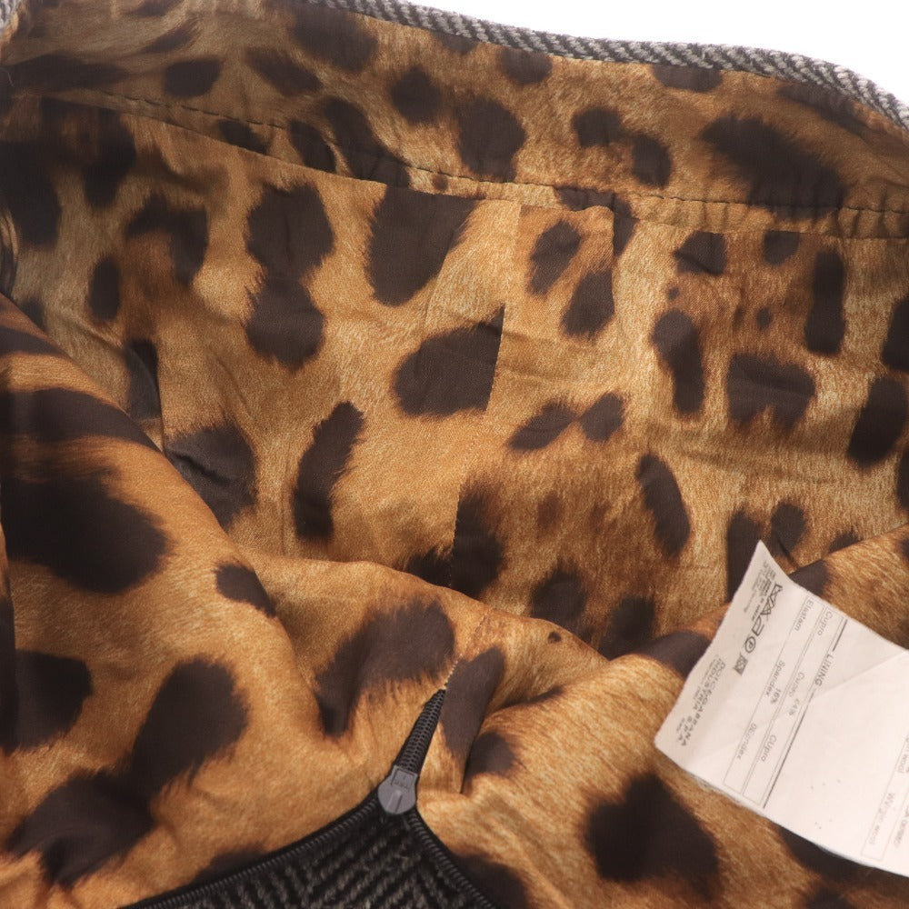 ■ ドルチェ＆ガッバーナ ひざ丈スカート ボトムス ウール ヘリンボーン スリット レオパード レディース 38(9号サイズ相当） グレー系