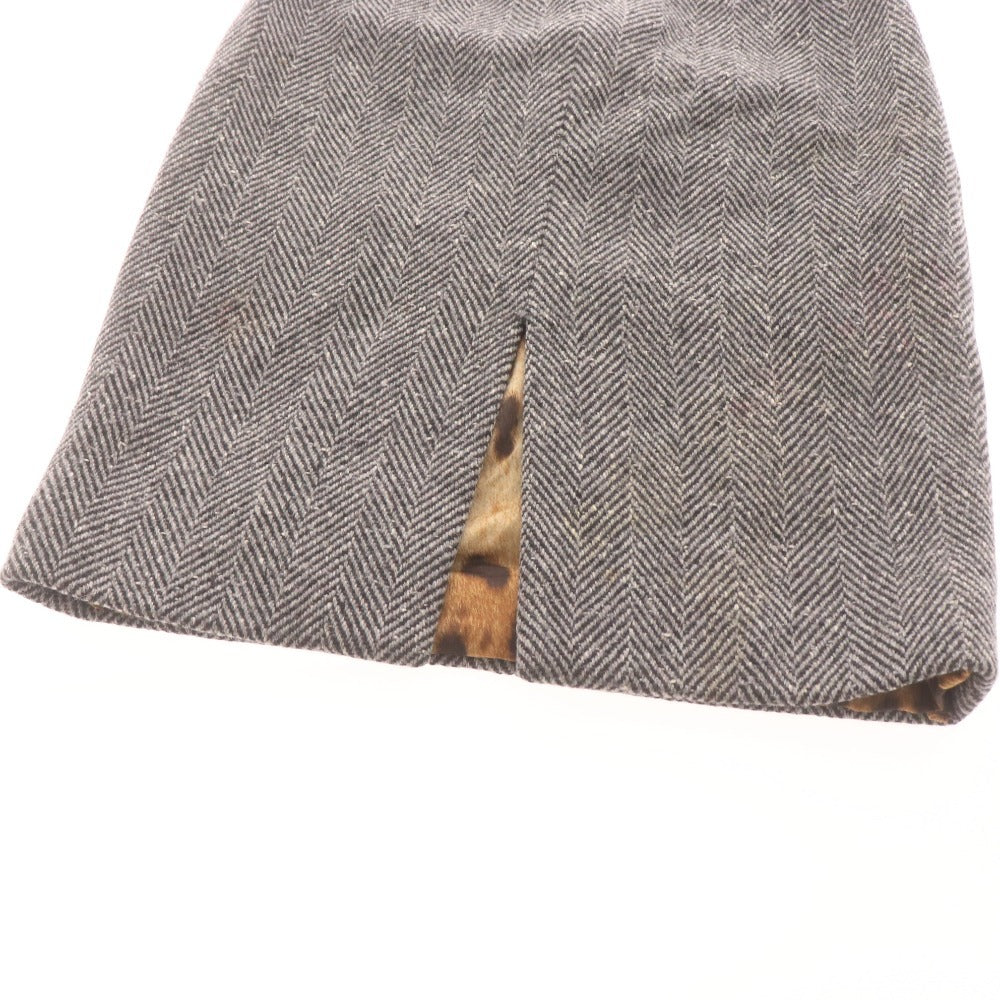 ■ ドルチェ＆ガッバーナ ひざ丈スカート ボトムス ウール ヘリンボーン スリット レオパード レディース 38(9号サイズ相当） グレー系