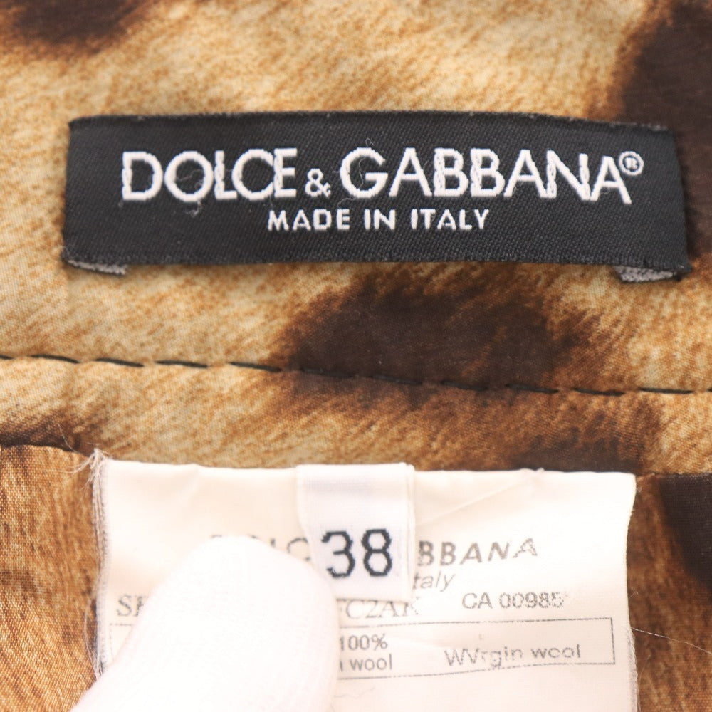 ■ ドルチェ＆ガッバーナ ひざ丈スカート ボトムス ウール ヘリンボーン スリット レオパード レディース 38(9号サイズ相当） グレー系