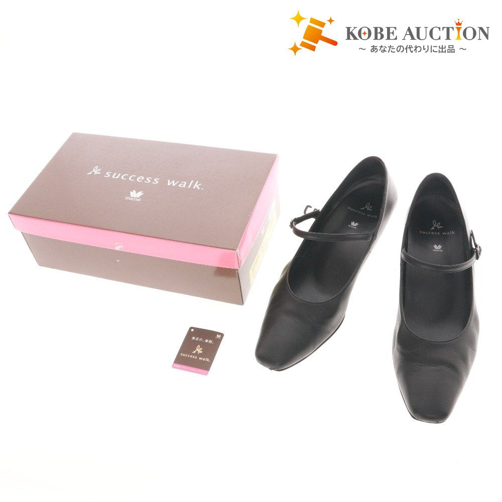 ■ ワコール サクセスウォーク パンプス WFN051 靴 日本製 ストラップ ローヒール レディース 24.5cm ブラック 箱付き