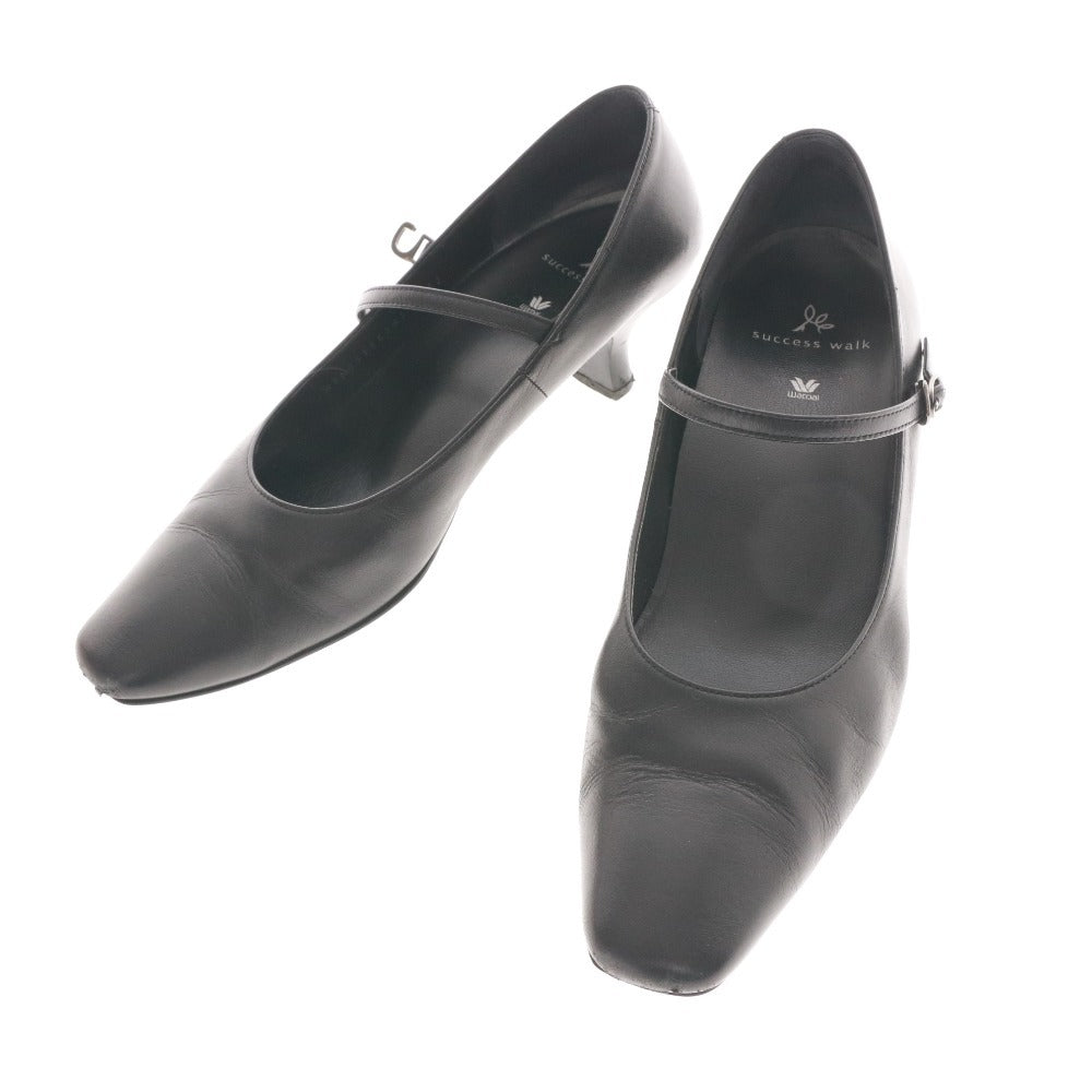■ ワコール サクセスウォーク パンプス WFN051 靴 日本製 ストラップ ローヒール レディース 24.5cm ブラック 箱付き