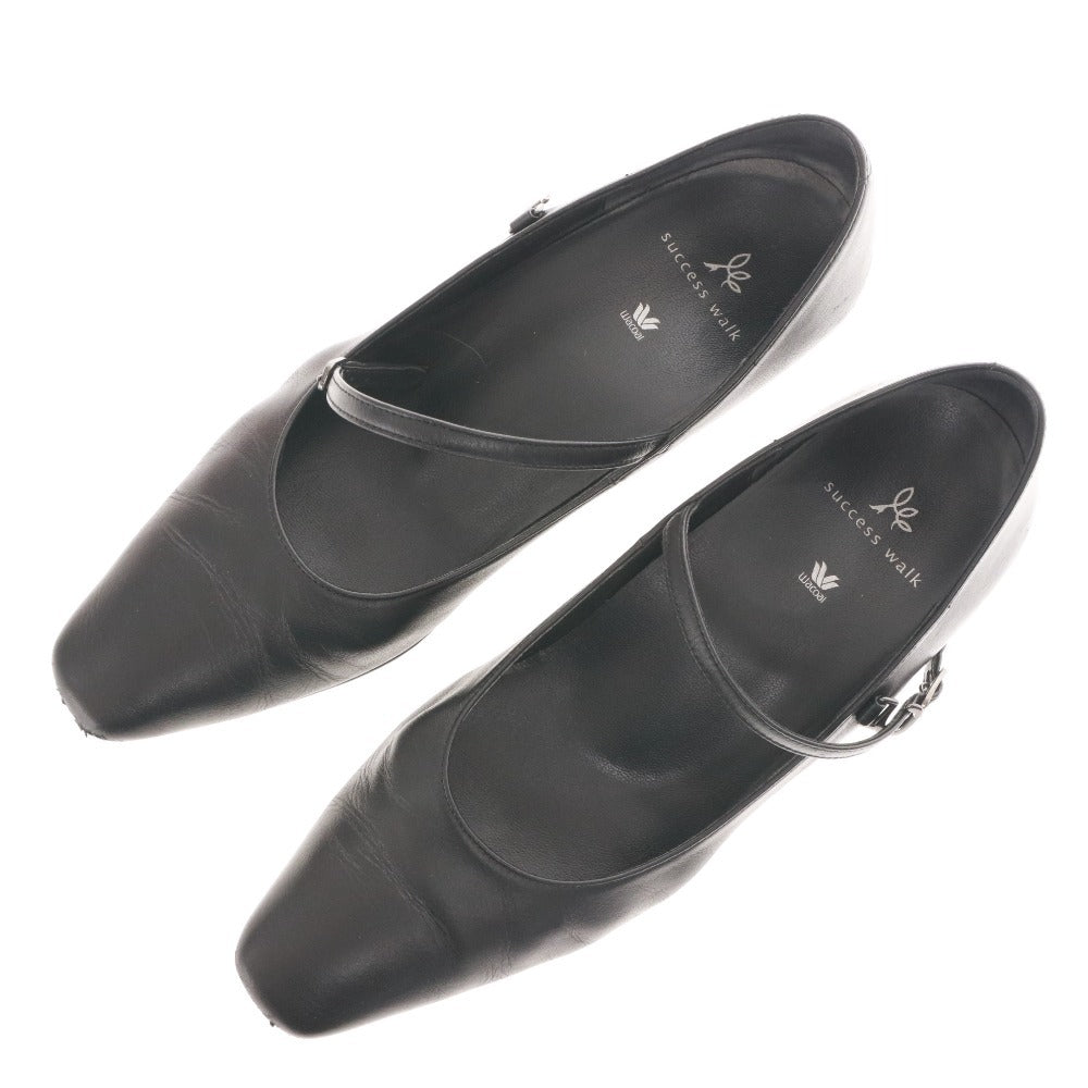 ■ ワコール サクセスウォーク パンプス WFN051 靴 日本製 ストラップ ローヒール レディース 24.5cm ブラック 箱付き