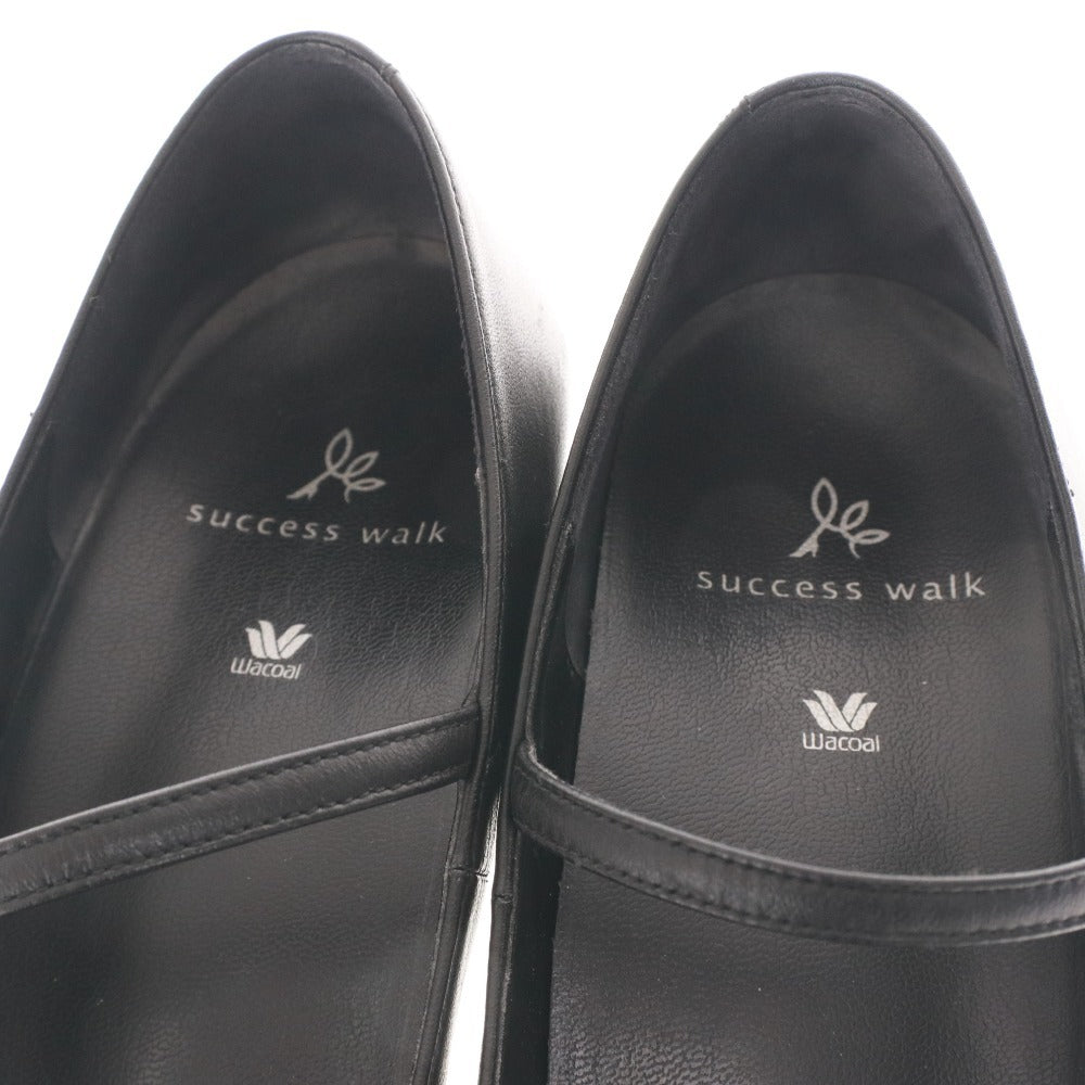 ■ ワコール サクセスウォーク パンプス WFN051 靴 日本製 ストラップ ローヒール レディース 24.5cm ブラック 箱付き